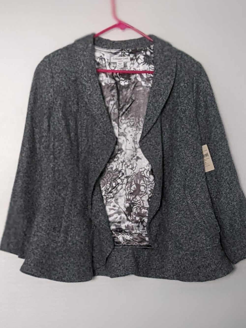 Coldwater Creek PM Grey Open Front Blazer Jacket Shawl Collar Tweed Preppy